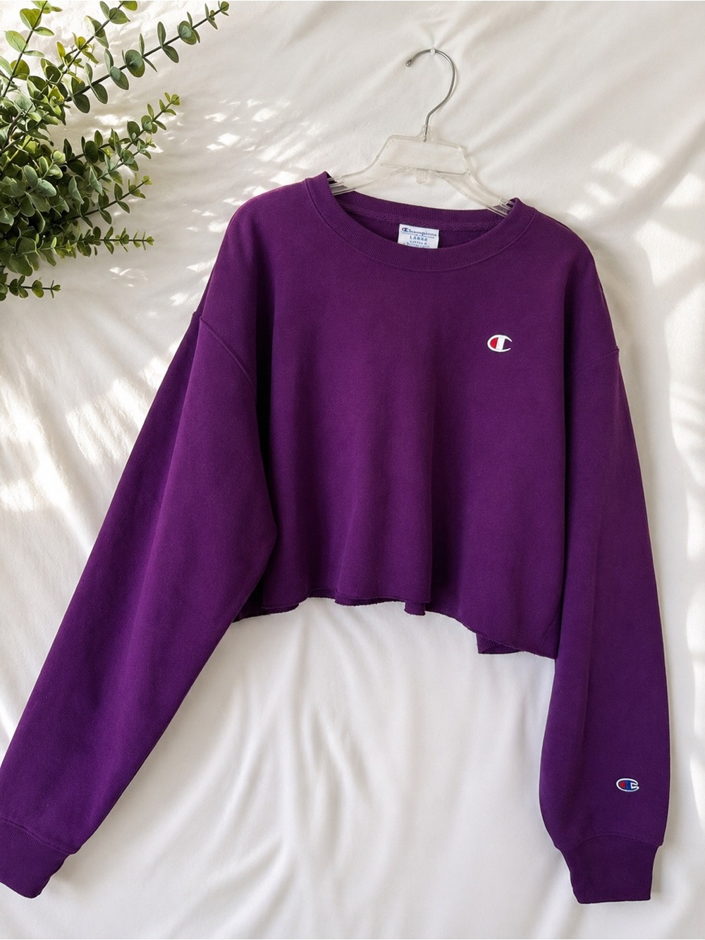 Champion Purple Cropped Crew Sweatshirt - Large